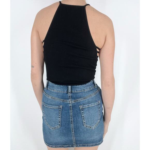 U2B Urban Basics Denim O-Ring Zip Mini Skirt Size XS - Picture 2 of 3